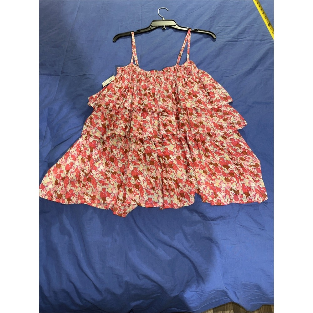 Free People Talia Tunic Top Tiered Ruffle Dress Floral Print Pink Combo Medium - Picture 11 of 12